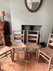 Set of Four Antique Wooden Church Chapel Chairs
